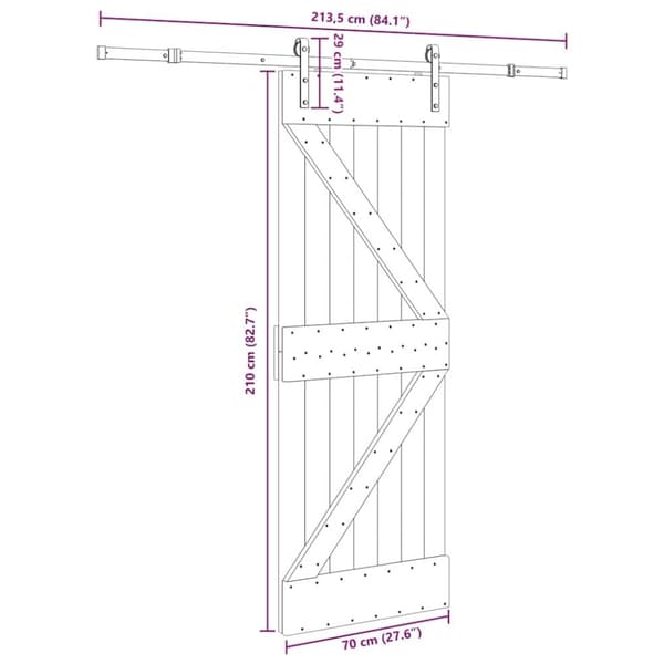 vidaXL Skjutdörr med beslag 70x210 cm massiv furu