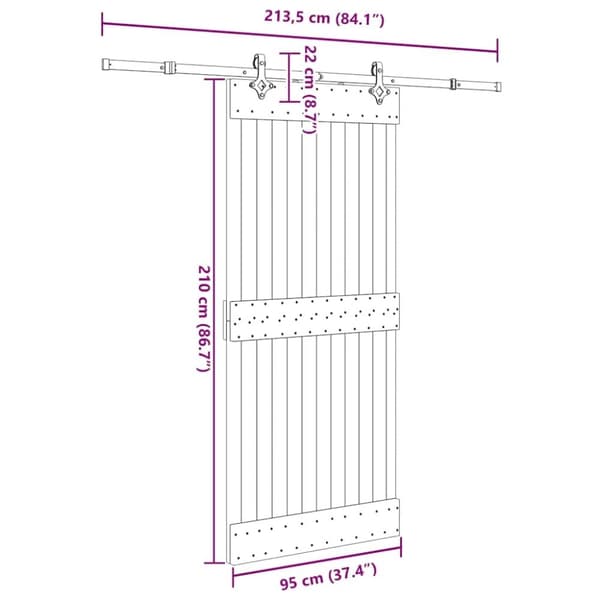 vidaXL Skjutdörr med beslag 95x210 cm massiv furu