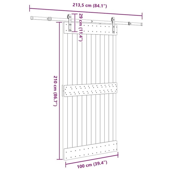 vidaXL Skjutdörr med beslag 100x210 cm massiv furu
