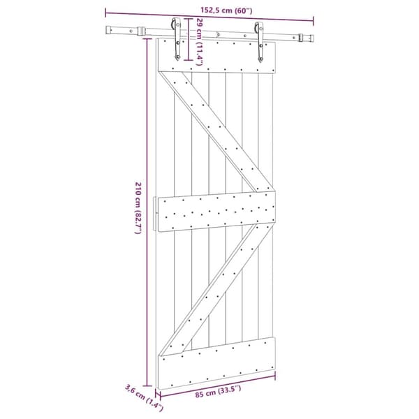 vidaXL Skjutdörr med beslag 85x210 cm massiv furu