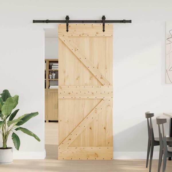 vidaXL Skjutdörr med beslag 85x210 cm massiv furu