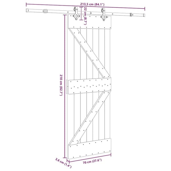 vidaXL skydedør med monteringssæt 70x210 cm massivt fyrretræ