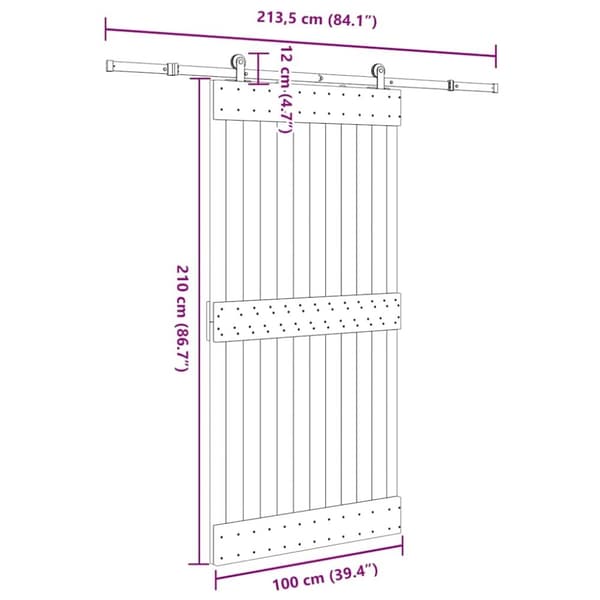 vidaXL skydedør med monteringssæt 100x210 cm massivt fyrretræ