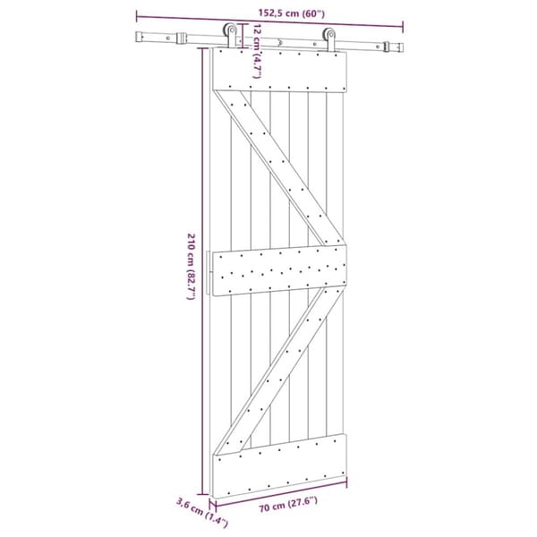 vidaXL Skjutdörr med beslag 70x210 cm massiv furu