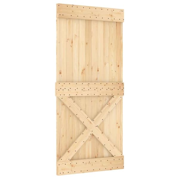 vidaXL Skjutdörr med beslag 95x210 cm massiv furu