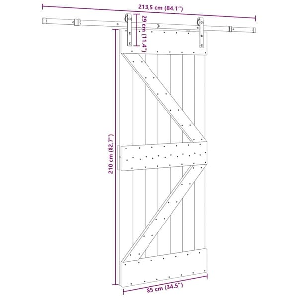 vidaXL Skjutdörr med beslag 85x210 cm massiv furu