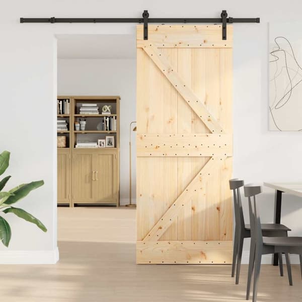 vidaXL Skjutdörr med beslag 85x210 cm massiv furu