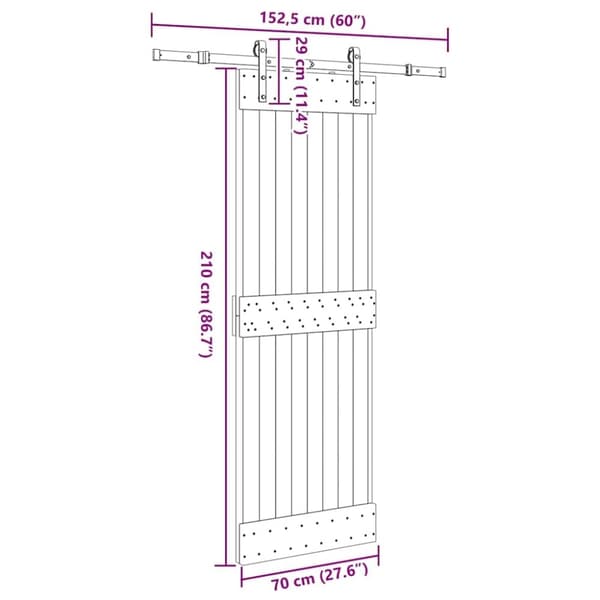 vidaXL skydedør med monteringssæt 70x210 cm massivt fyrretræ