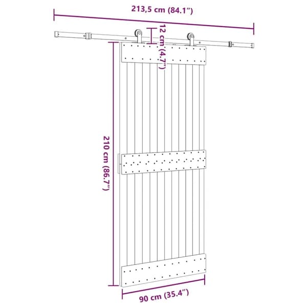 vidaXL skydedør med monteringssæt 90x210 cm massivt fyrretræ