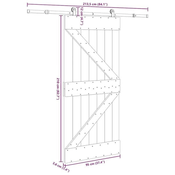 vidaXL Liukuovi asennustarvikkeineen 95x210 cm täysi mänty