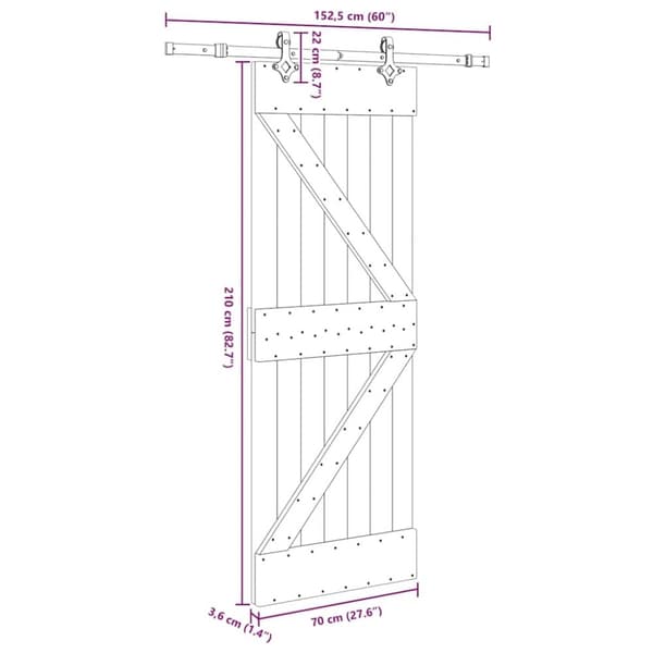 vidaXL skydedør med monteringssæt 70x210 cm massivt fyrretræ