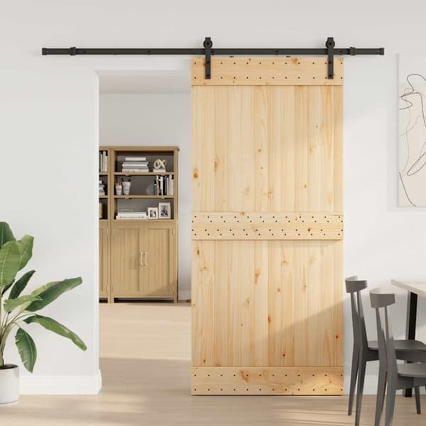 vidaXL Skjutdörr med beslag 95x210 cm massiv furu