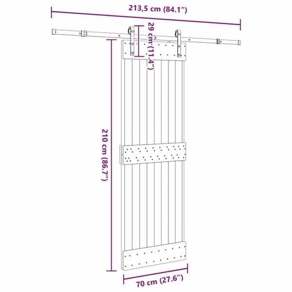 vidaXL Skjutdörr med beslag 70x210 cm massiv furu