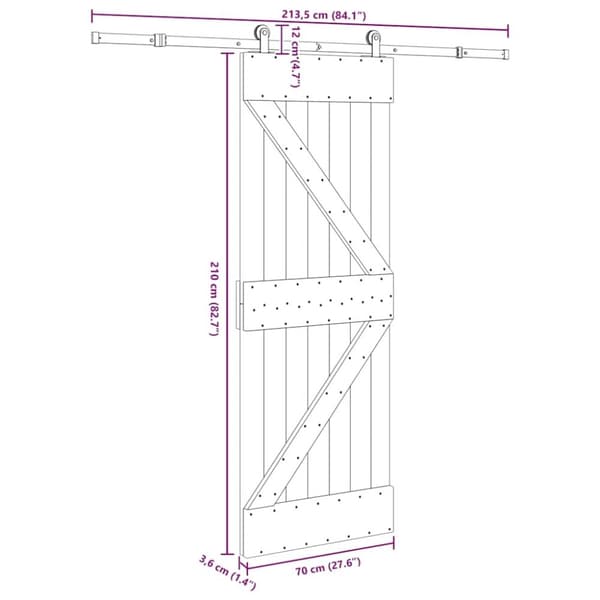 vidaXL Skjutdörr med beslag 70x210 cm massiv furu