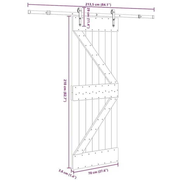 vidaXL Skjutdörr med beslag 70x210 cm massiv furu