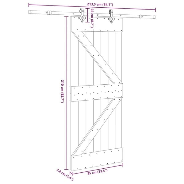 vidaXL Liukuovi asennustarvikkeineen 85x210 cm täysi mänty