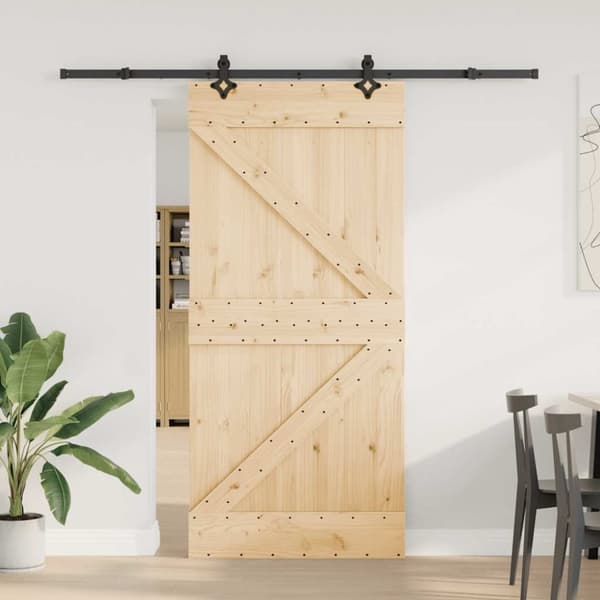 vidaXL Skjutdörr med beslag 95x210 cm massiv furu