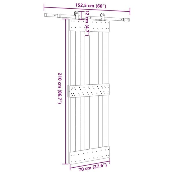 vidaXL Skjutdörr med beslag 70x210 cm massiv furu