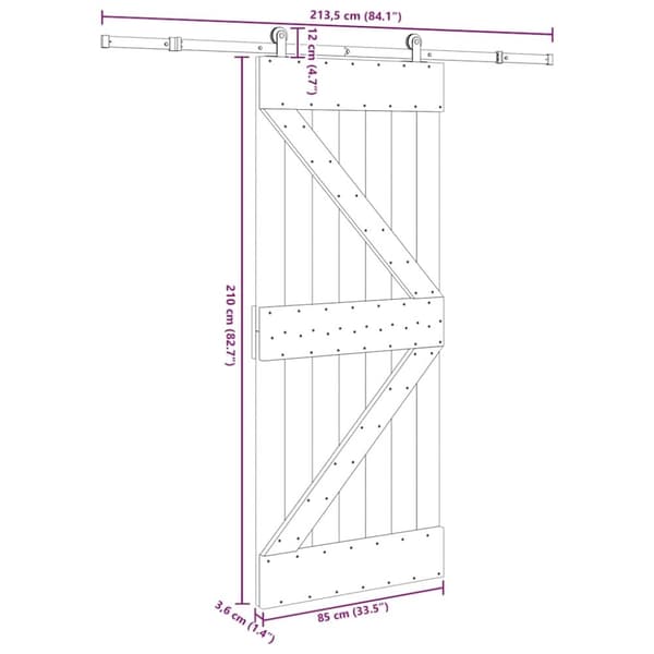 vidaXL Skyvedør med monteringstilbehør 85x210 cm heltre furu