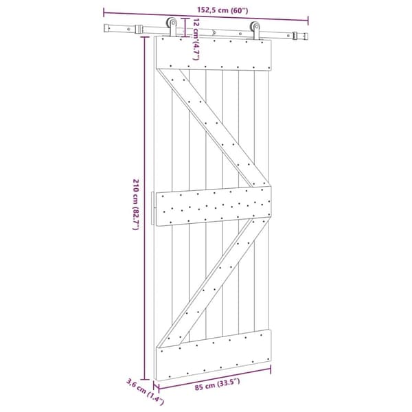 vidaXL skydedør med monteringssæt 85x210 cm massivt fyrretræ