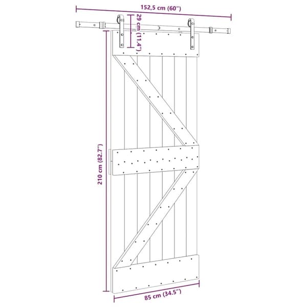 vidaXL skydedør med monteringssæt 85x210 cm massivt fyrretræ