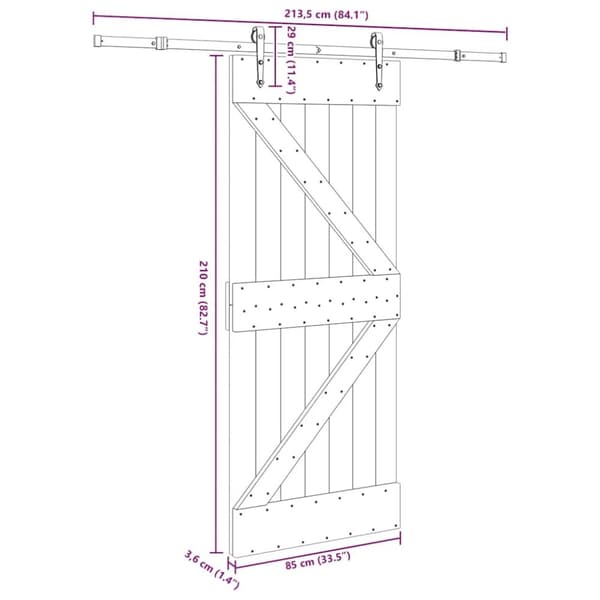 vidaXL Liukuovi asennustarvikkeineen 85x210 cm täysi mänty