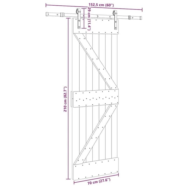 vidaXL Skjutdörr med beslag 70x210 cm massiv furu