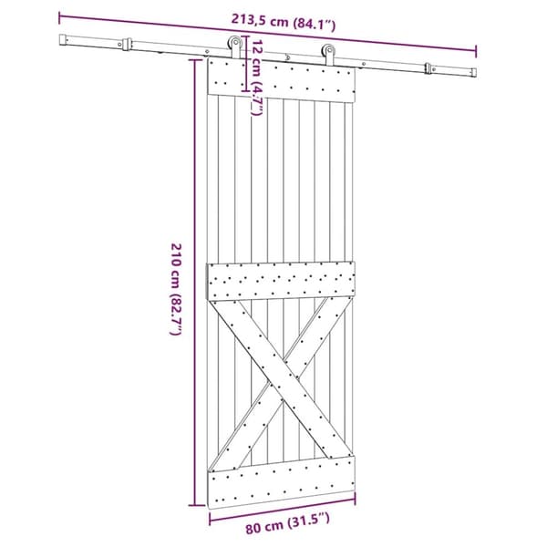vidaXL skydedør med monteringssæt 80x210 cm massivt fyrretræ