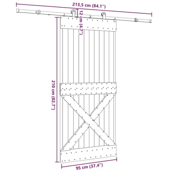 vidaXL skydedør med monteringssæt 95x210 cm massivt fyrretræ