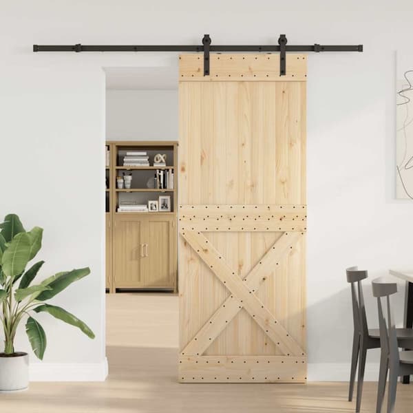 vidaXL Skjutdörr med beslag 90x210 cm massiv furu