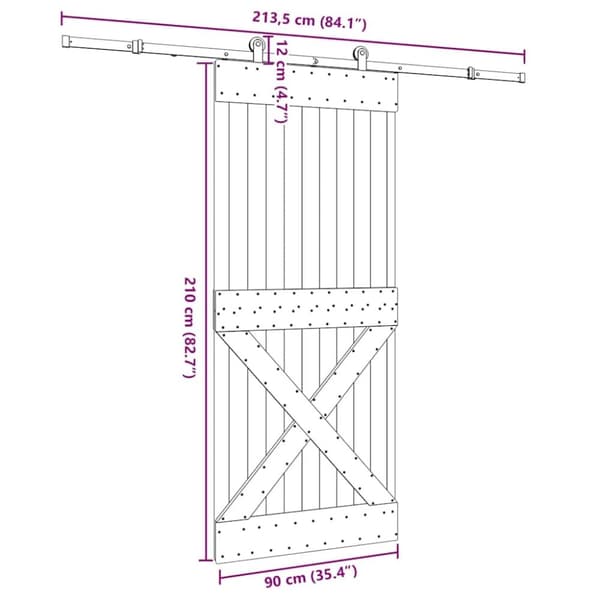vidaXL Liukuovi asennustarvikkeineen 90x210 cm täysi mänty