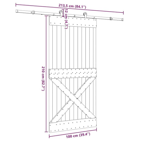 vidaXL Skjutdörr med beslag 100x210 cm massiv furu