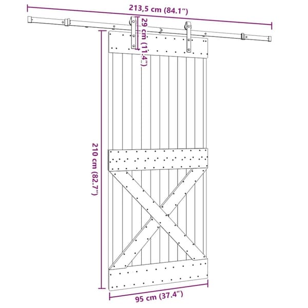 vidaXL skydedør med monteringssæt 95x210 cm massivt fyrretræ