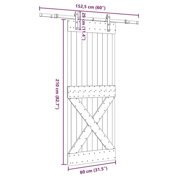 vidaXL skydedør med monteringssæt 80x210 cm massivt fyrretræ