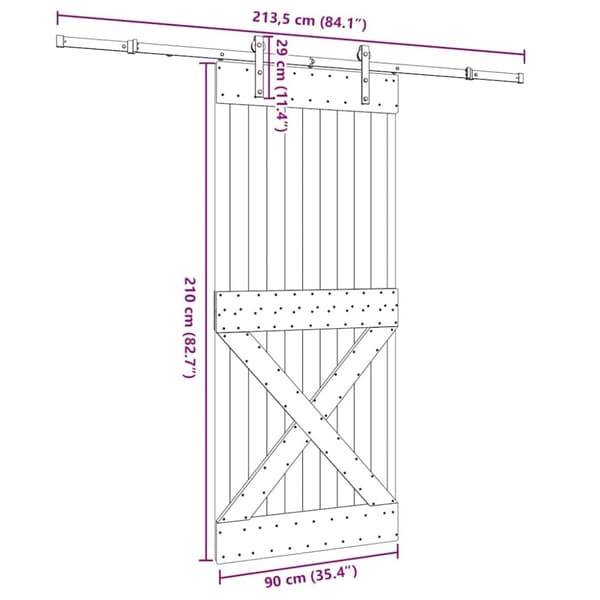 vidaXL Liukuovi asennustarvikkeineen 90x210 cm täysi mänty