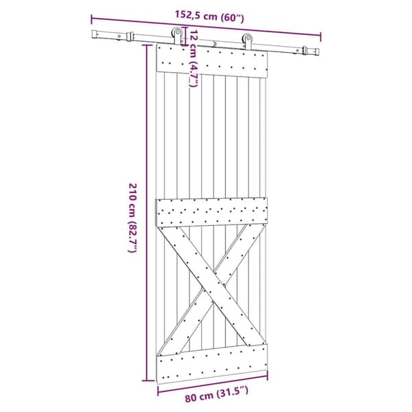 vidaXL Skyvedør med monteringstilbehør 80x210 cm heltre furu