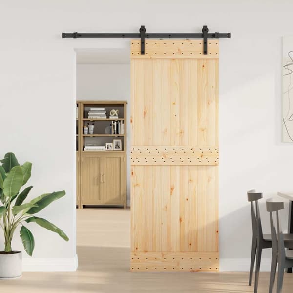 Skjutdörr med beslag 80x210 cm massiv furu