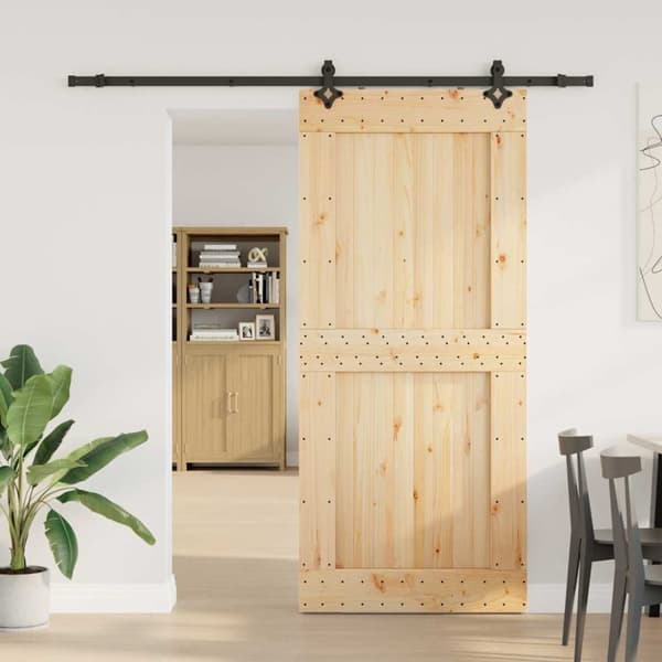 Skjutdörr med beslag 100x210 cm massiv furu