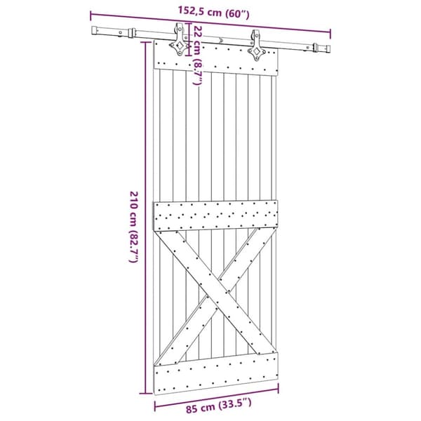 vidaXL skydedør med monteringssæt 85x210 cm massivt fyrretræ