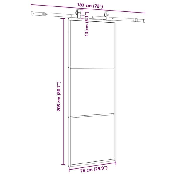 vidaXL skydedør med hardwaresæt 76x205 cm ESG glas sort