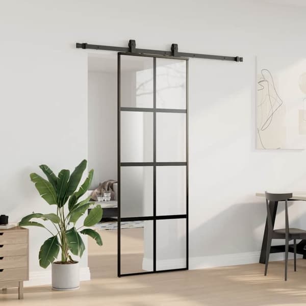 vidaXL liukuovi laitteistosarjalla musta 76x205 cm karkaistu lasi