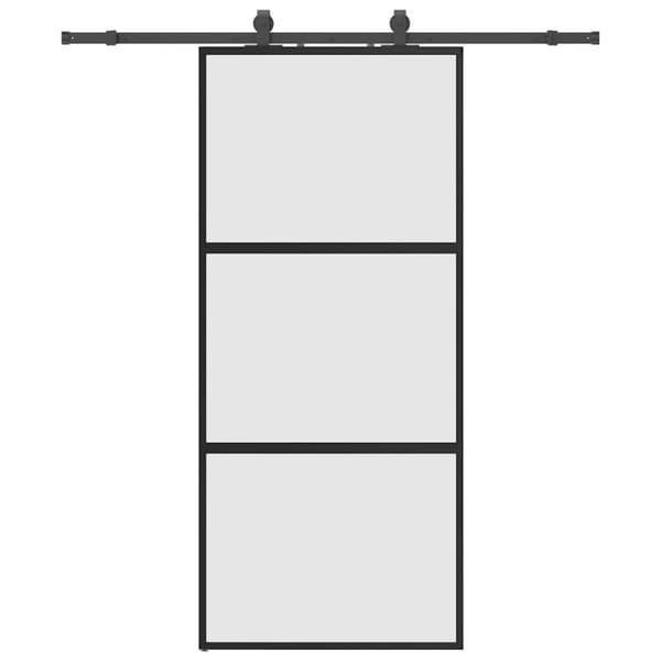 vidaXL skydedør med hardwaresæt 90x205 cm hærdet glas sort