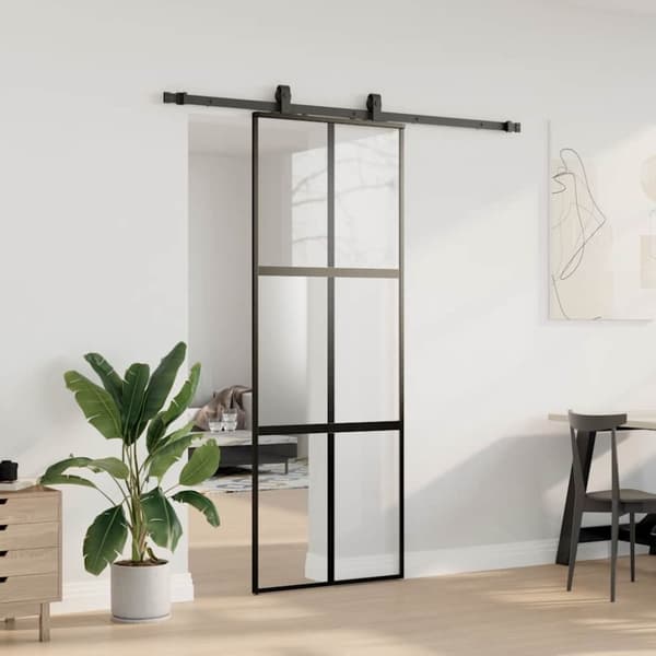 vidaXL liukuovi laitteistosarjalla musta 76x205 cm karkaistu lasi