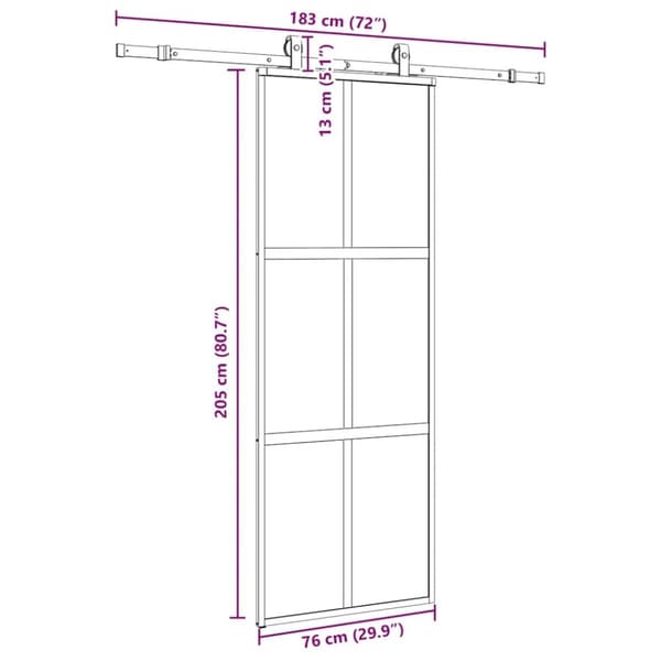 vidaXL skydedør med hardwaresæt 76x205 cm hærdet glas sort