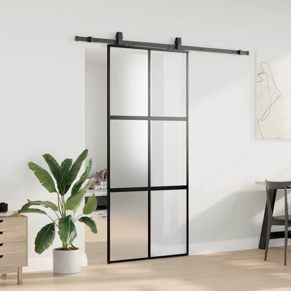 vidaXL liukuovi laitteistosarjalla musta 90x205 cm karkaistu lasi