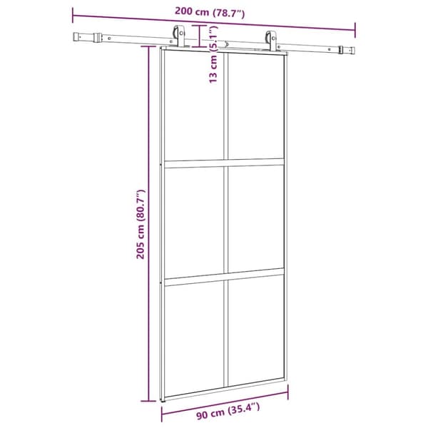 vidaXL liukuovi laitteistosarjalla musta 90x205 cm karkaistu lasi