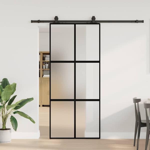 vidaXL liukuovi laitteistosarjalla musta 90x205 cm karkaistu lasi
