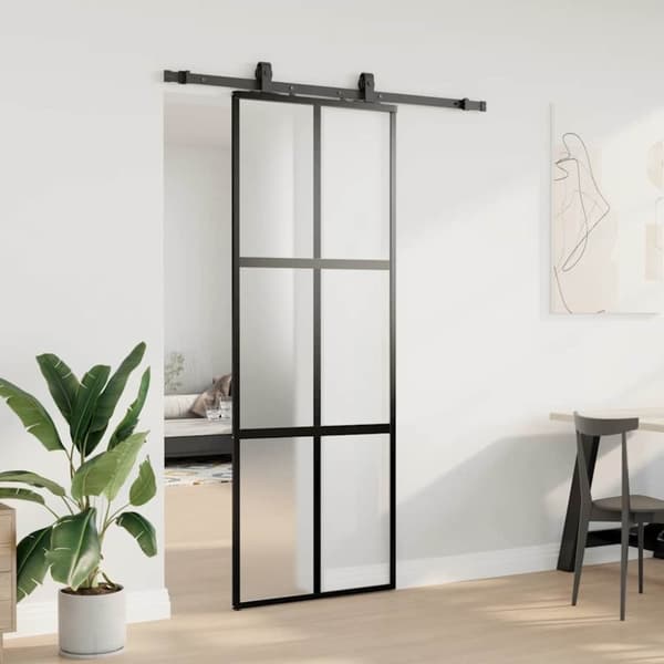 vidaXL liukuovi laitteistosarjalla musta 76x205 cm karkaistu lasi