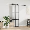 Miniatyrbillede 4 af 10: vidaXL skydedør med hardwaresæt 76x205 cm hærdet glas sort