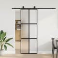 Miniatyrbillede 2 af 10: vidaXL skydedør med hardwaresæt 76x205 cm hærdet glas sort